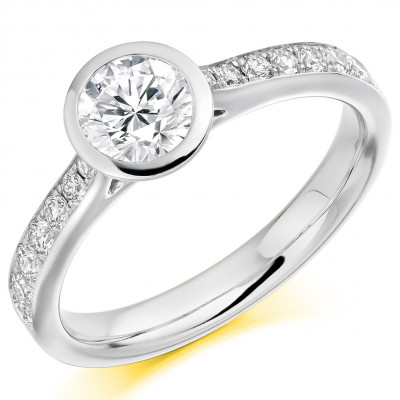 Round Brilliant Solitaire with Diamond Set Shoulders Engagement Ring Metal Image