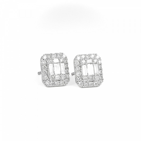 Image of 0.88ct Art Deco Natural Diamond Stud Earrings in White Gold