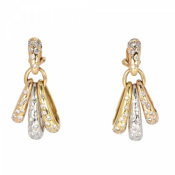 Image of 1.77ct Natural Diamond Drop Earrings in 18ct Gold Tri-colour