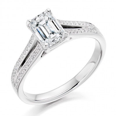 Emerald Cut Solitaire with Diamond Set Shoulders Split Shoulders Engagement Ring Metal Image