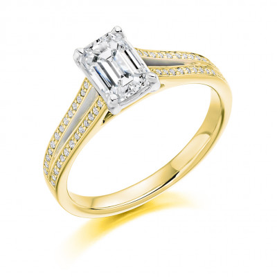 Emerald Cut Solitaire with Diamond Set Shoulders Split Shoulders Engagement Ring Metal Image