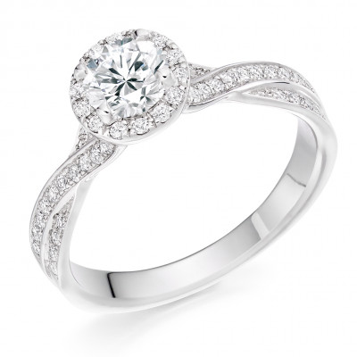 Round Brilliant Halo with Diamond Set Shoulders Engagement Ring Metal Image