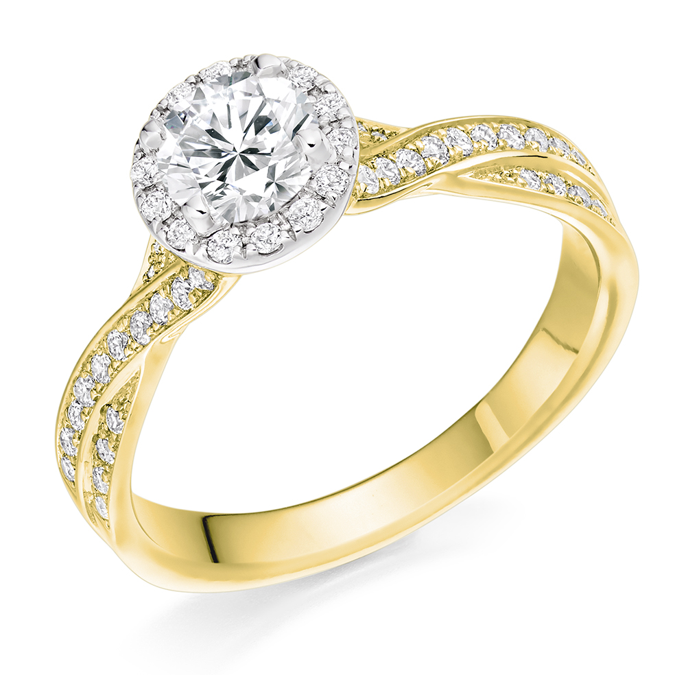 Round Brilliant Halo with Diamond Set Shoulders Engagement Ring Image