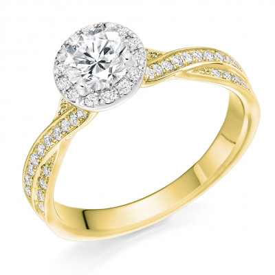 Round Brilliant Halo with Diamond Set Shoulders Engagement Ring Metal Image