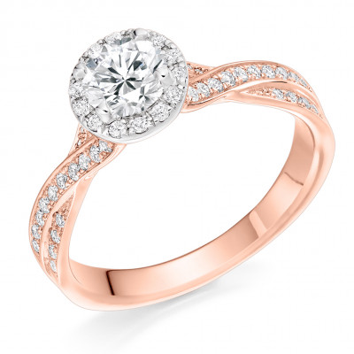 Round Brilliant Halo with Diamond Set Shoulders Engagement Ring Metal Image