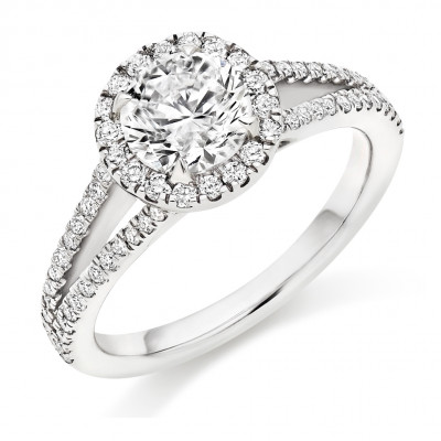 Round Brilliant Halo with Diamond Set Shoulders Split Shoulders Engagement Ring Metal Image