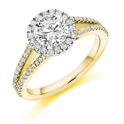 Round Brilliant Halo with Diamond Set Shoulders Split Shoulders Engagement Ring Metal Image