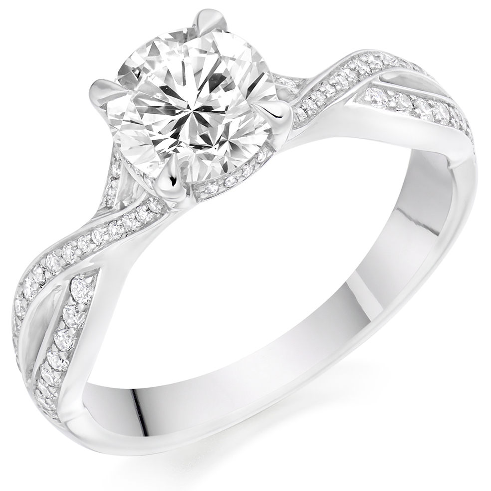 Round Brilliant Solitaire with Diamond Set Shoulders Engagement Ring Image