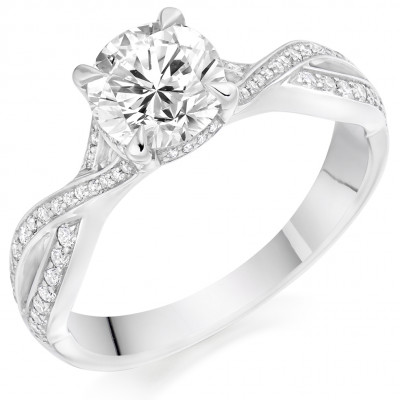 Round Brilliant Solitaire with Diamond Set Shoulders Engagement Ring Metal Image