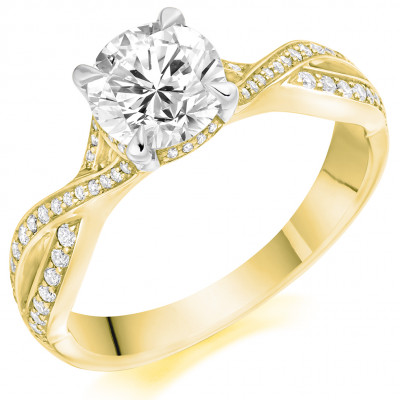 Round Brilliant Solitaire with Diamond Set Shoulders Engagement Ring Metal Image