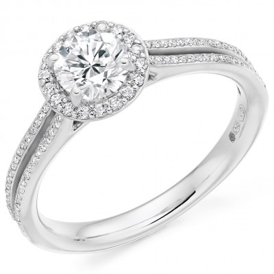 Round Brilliant Halo with Diamond Set Shoulders Split Shoulders Engagement Ring Metal Image