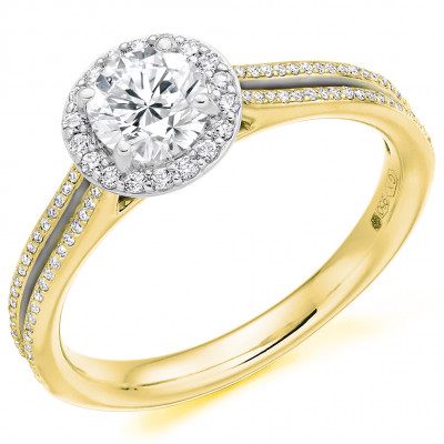 Round Brilliant Halo with Diamond Set Shoulders Split Shoulders Engagement Ring Metal Image