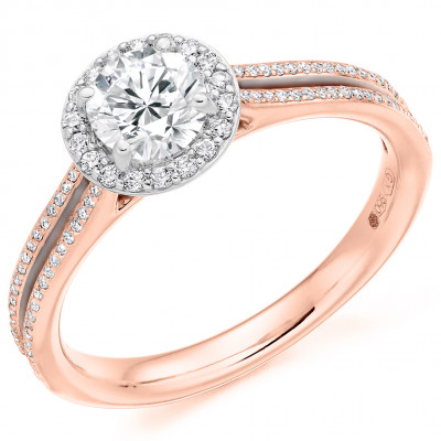 Round Brilliant Halo with Diamond Set Shoulders Split Shoulders Engagement Ring Metal Image