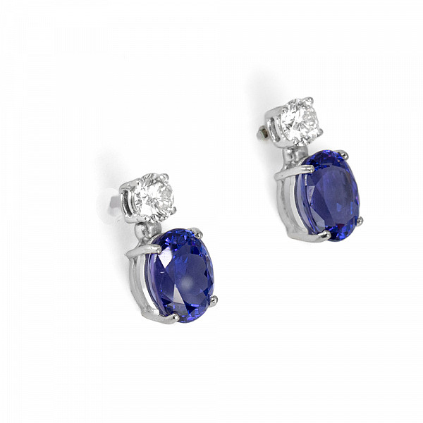 Image of 7.00ct Natural Oval Cut Tanzanite and Natural Diamond Stud Earrings in White Gold