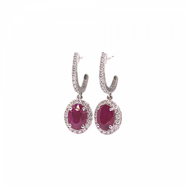 Image of 4.06ct Oval Cut Ruby and Diamond in White Gold Earrings