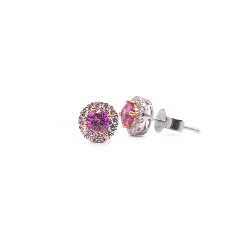 0.95ct Natural Round Cut Pink Sapphire and Natural Diamond in White Gold Earrings Image