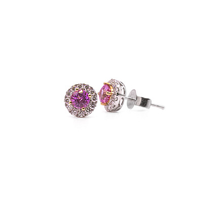 0.95ct Natural Round Cut Pink Sapphire and Natural Diamond in White Gold Earrings Image