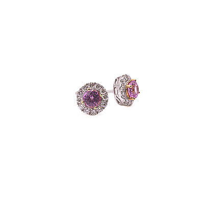 0.95ct Natural Round Cut Pink Sapphire and Natural Diamond in White Gold Earrings Image