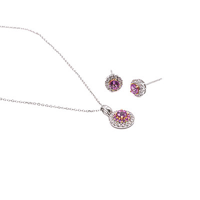 0.95ct Natural Round Cut Pink Sapphire and Natural Diamond in White Gold Earrings Image