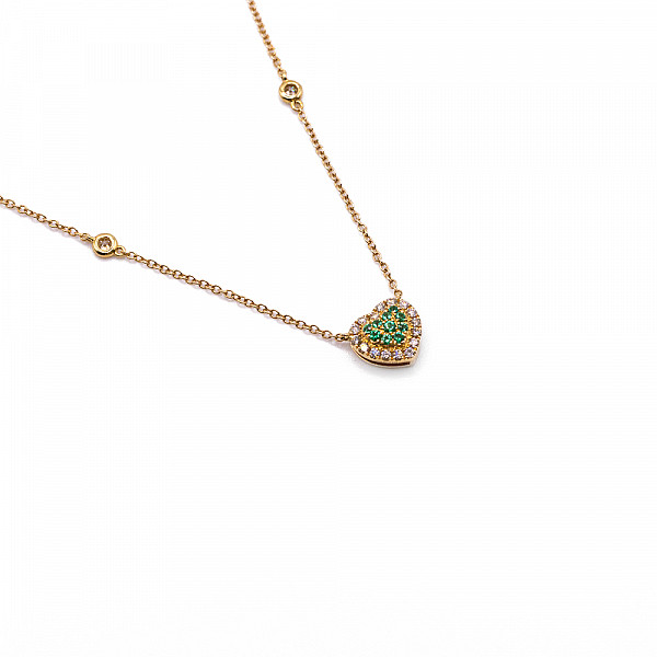 Image of 0.12ct Natural Emerald and Natural Diamond Heart in Yellow Gold Pendant