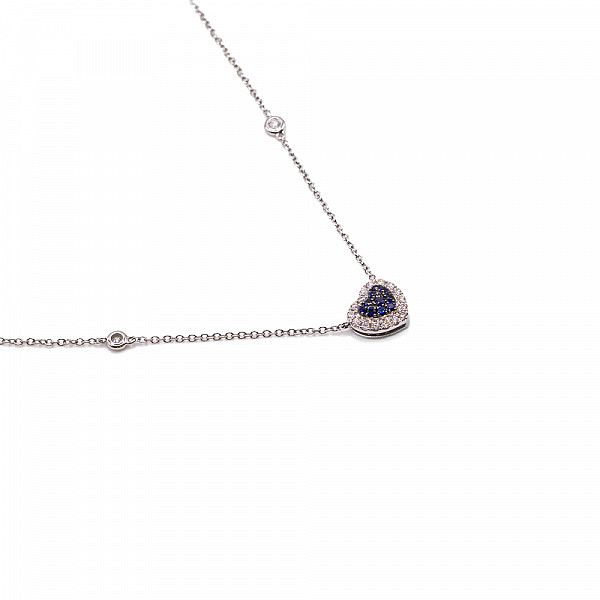 Image of 0.18ct Natural Sapphire and Natural Diamond Heart Pendant in White Gold