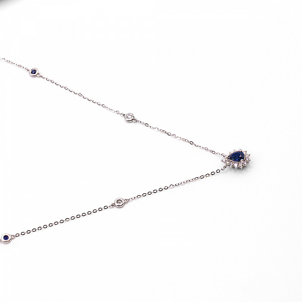 Image of 0.58ct Natural Pear Cut Sapphire and Natural Diamond Halo in White Gold Pendant