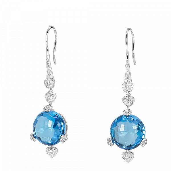 Image of Fancy Natural Blue Topaz and Natural Diamond Drop Earrings in White Gold
