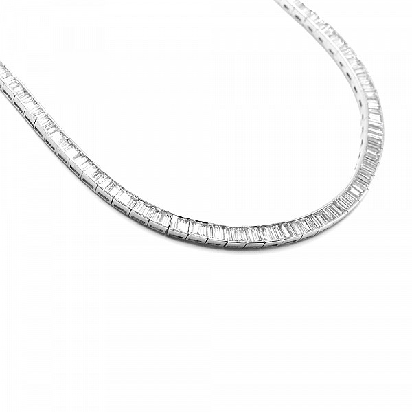 Image of 10.00ct Natural Baguette Cut Diamond Tennis Necklace in White Gold