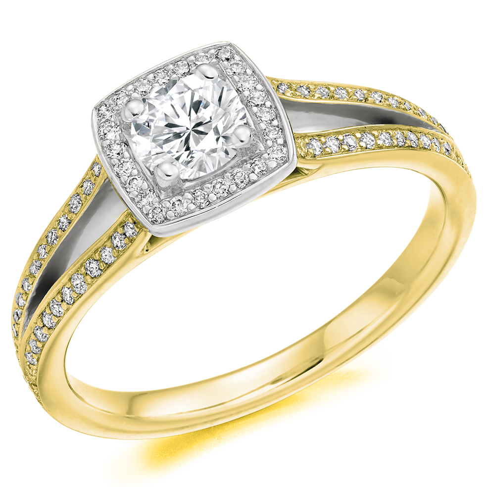 Round Brilliant Halo with Diamond Set Shoulders Split Shoulders Engagement Ring Image