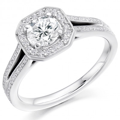 Round Brilliant Halo with Diamond Set Shoulders Split Shoulders Engagement Ring Metal Image