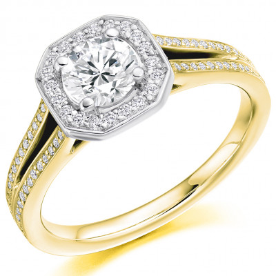 Round Brilliant Halo with Diamond Set Shoulders Split Shoulders Engagement Ring Metal Image