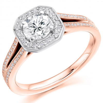 Round Brilliant Halo with Diamond Set Shoulders Split Shoulders Engagement Ring Metal Image