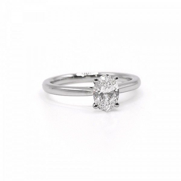 Image of 0.96ct Natural Oval Brilliant Cut Diamond with Plain Shoulders Ring in Platinum