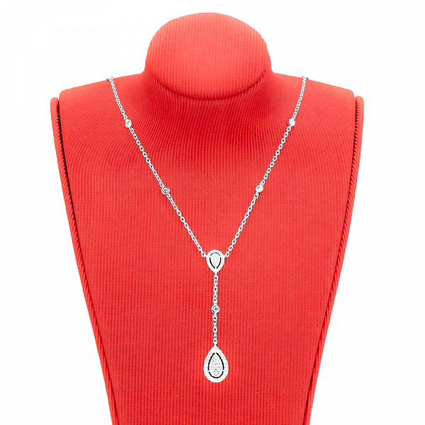 Image of 0.75ct Art Deco Natural Diamond Pendant with Two Pear-Shaped Clusters in White Gold
