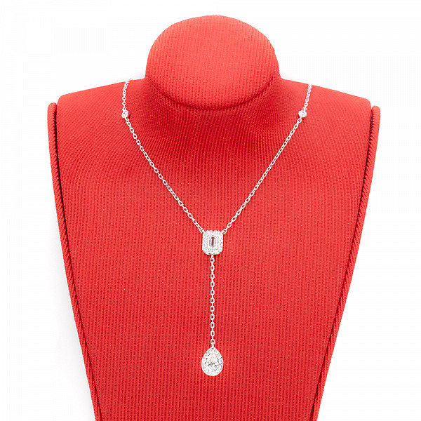Image of 0.52ct Art Deco Natural Diamond Pendant with Emerald Cut and Pear-Shaped Clusters in White Gold