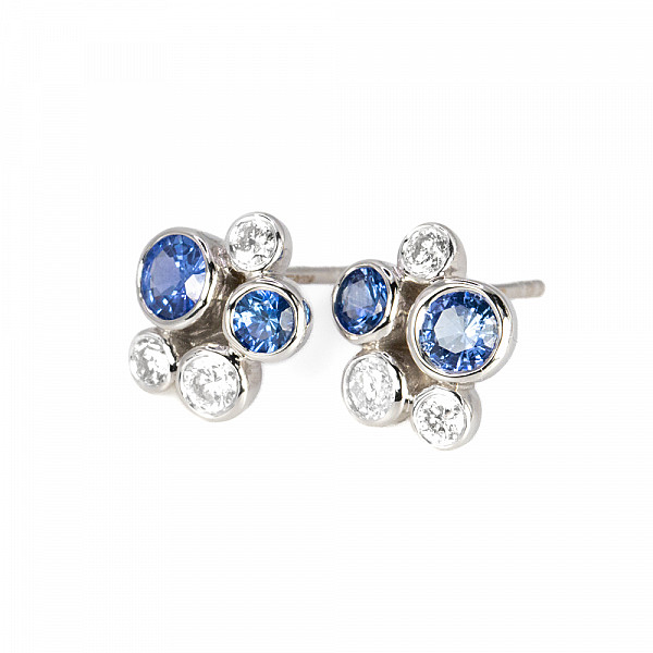 Image of 0.90ct Blue Sapphire and Diamond Bubble Stud Earrings in White Gold