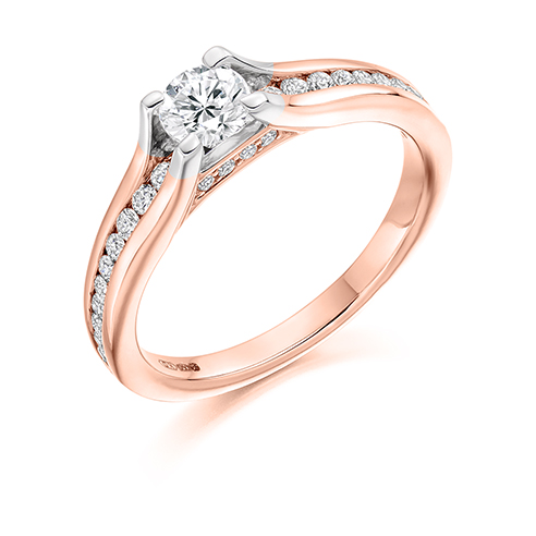 Round Brilliant Solitaire with Diamond Set Shoulders Engagement Ring Image