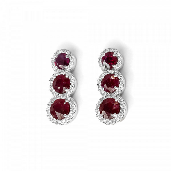 Image of 1.90ct Natural Ruby and Natural Diamond Earrings in White Gold