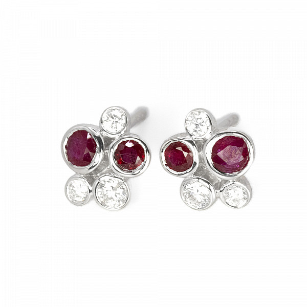Image of 0.87ct Natural Ruby and Natural Diamond Bubble Stud Earrings in White Gold