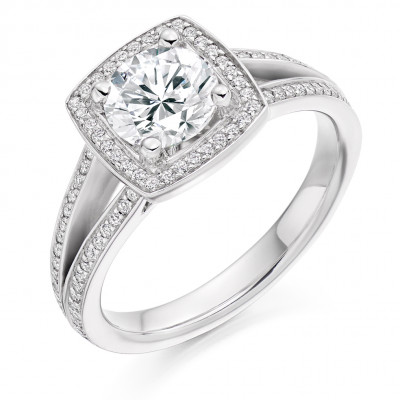 Round Brilliant Halo with Diamond Set Shoulders Split Shoulders Engagement Ring Metal Image