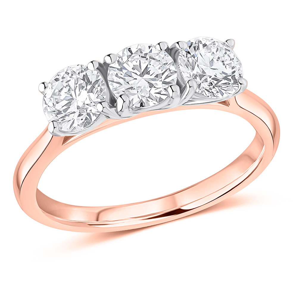 Image of Rose Gold Round Brilliant Trilogy Set with Plain Shoulders Trilogy Ring