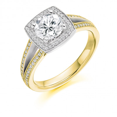 Round Brilliant Halo with Diamond Set Shoulders Split Shoulders Engagement Ring Metal Image