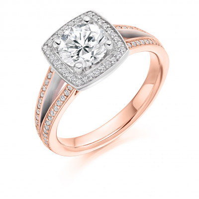 Round Brilliant Halo with Diamond Set Shoulders Split Shoulders Engagement Ring Metal Image