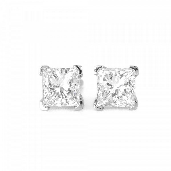 Image of 0.80ct Natural Princess Brilliant Cut Diamond Stud Earrings in Platinum