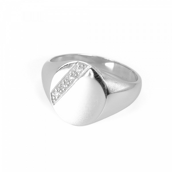 Image of Patterned Oval Signet Ring in White Gold