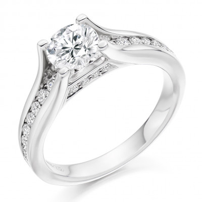 Round Brilliant Solitaire with Diamond Set Shoulders Engagement Ring Metal Image