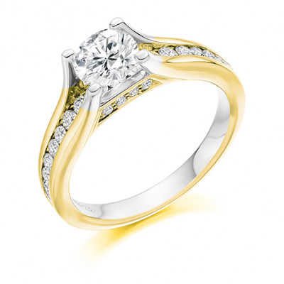 Round Brilliant Solitaire with Diamond Set Shoulders Engagement Ring Metal Image