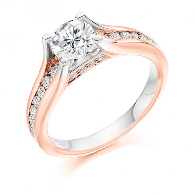 Round Brilliant Solitaire with Diamond Set Shoulders Engagement Ring Metal Image