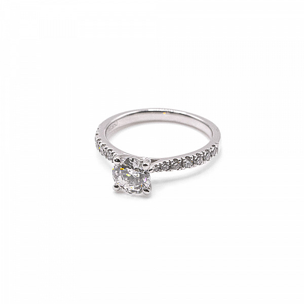Image of 0.50ct Natural Round Brilliant Cut Diamond with Natural Diamond Set Shoulders in Platinum Ring