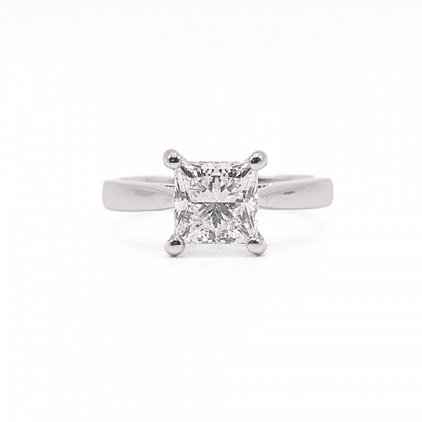 Image of 0.80ct Natural Princess Brilliant Cut Diamond with Plain Shoulders Ring in Platinum